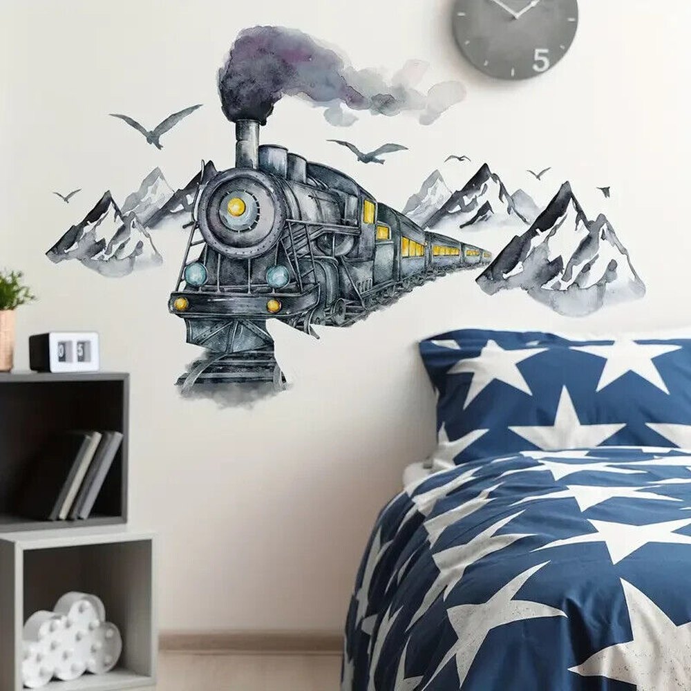 Train Wall Sticker Kids Room Vinyl Art Decal Mountains & Wild Geese Scenic Home & Garden:Home Décor:Decals, Stickers & Vinyl Art Style Your Walls